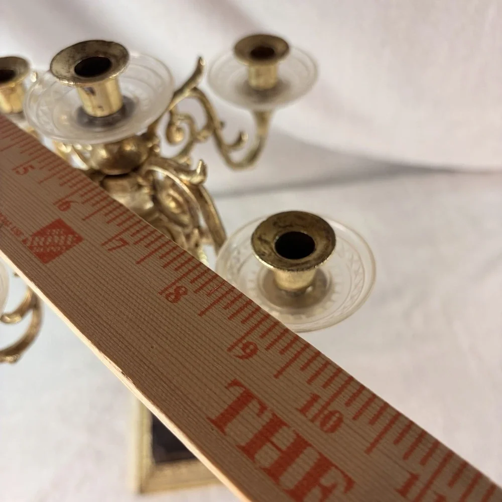 Vtg 50s Dilly Mfg Co 5-Arm Candelabra Hollywood Regency Brass Crystal Marble USA